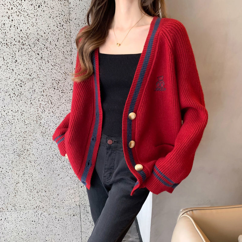 新款宽松慵懒风小熊春秋毛衣开衫潮