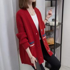 针织开衫女秋冬新款女装韩版宽松慵懒风上衣外穿中长款毛衣外套厚