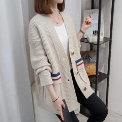 针织开衫女秋冬新款女装韩版宽松慵懒风上衣外穿中长款毛衣外套厚