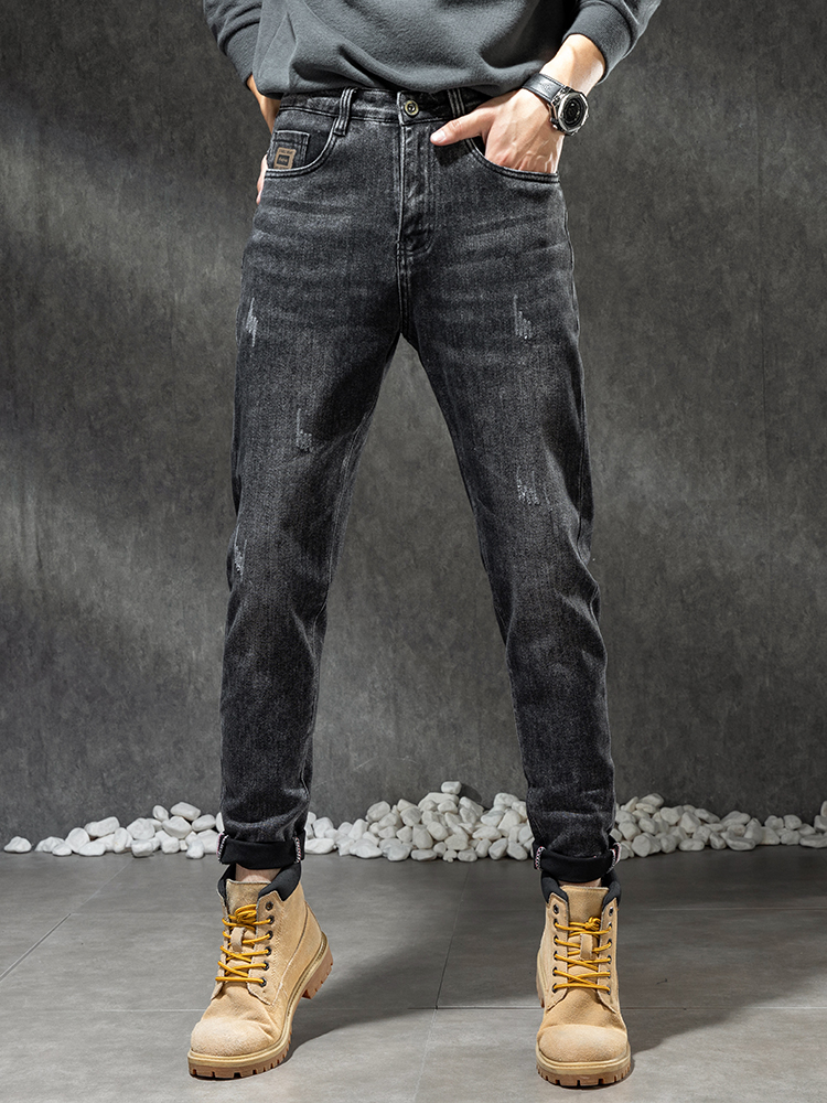 新款秋季环保水洗微宽松直筒弹力小脚长裤子春秋款