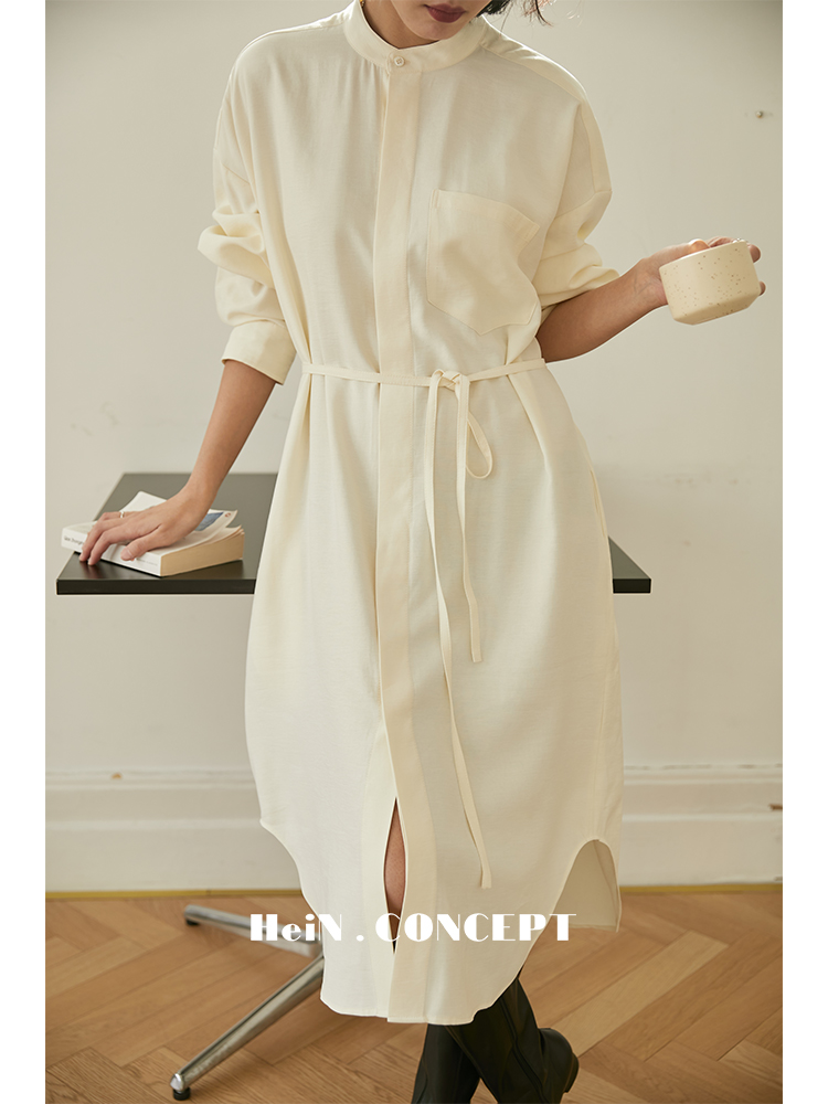 秋季新款温柔风廓感休闲衬衫裙简约中长款连衣裙女