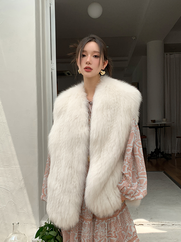 进口狐狸毛双面编织皮草马甲中长款韩版廓形年轻款背心
