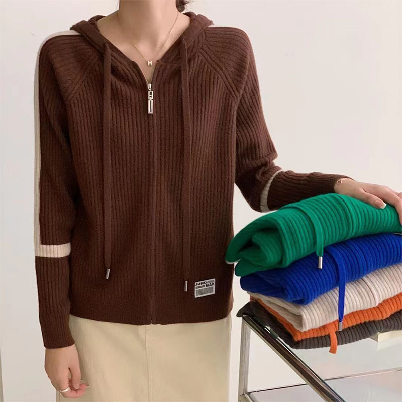 连帽拉链开衫上衣休闲针织开衫