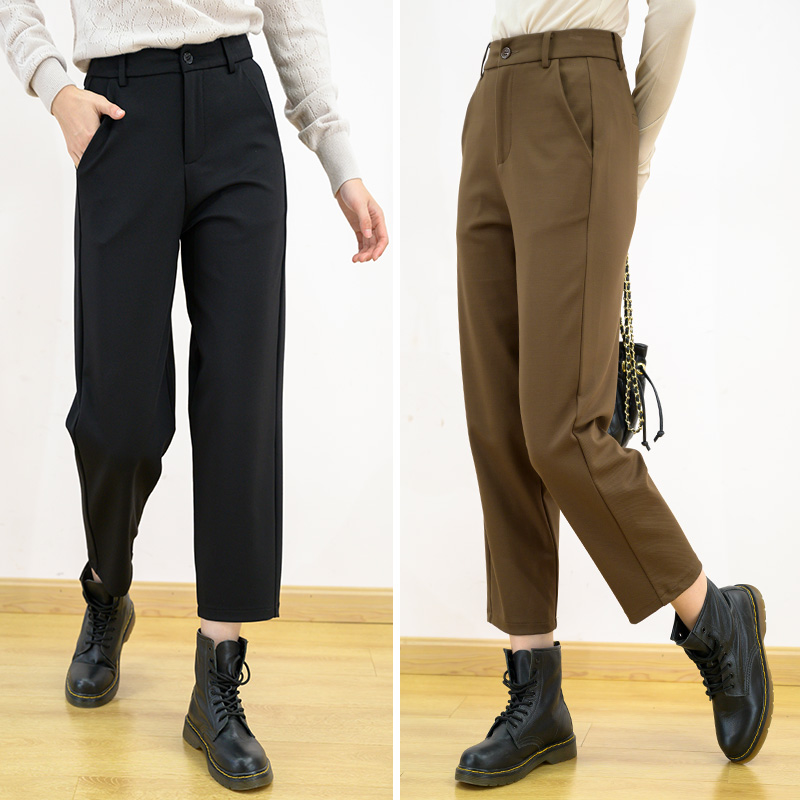 抗皱挺括厚实高腰铅笔裤 弹力西装裤九分裤女