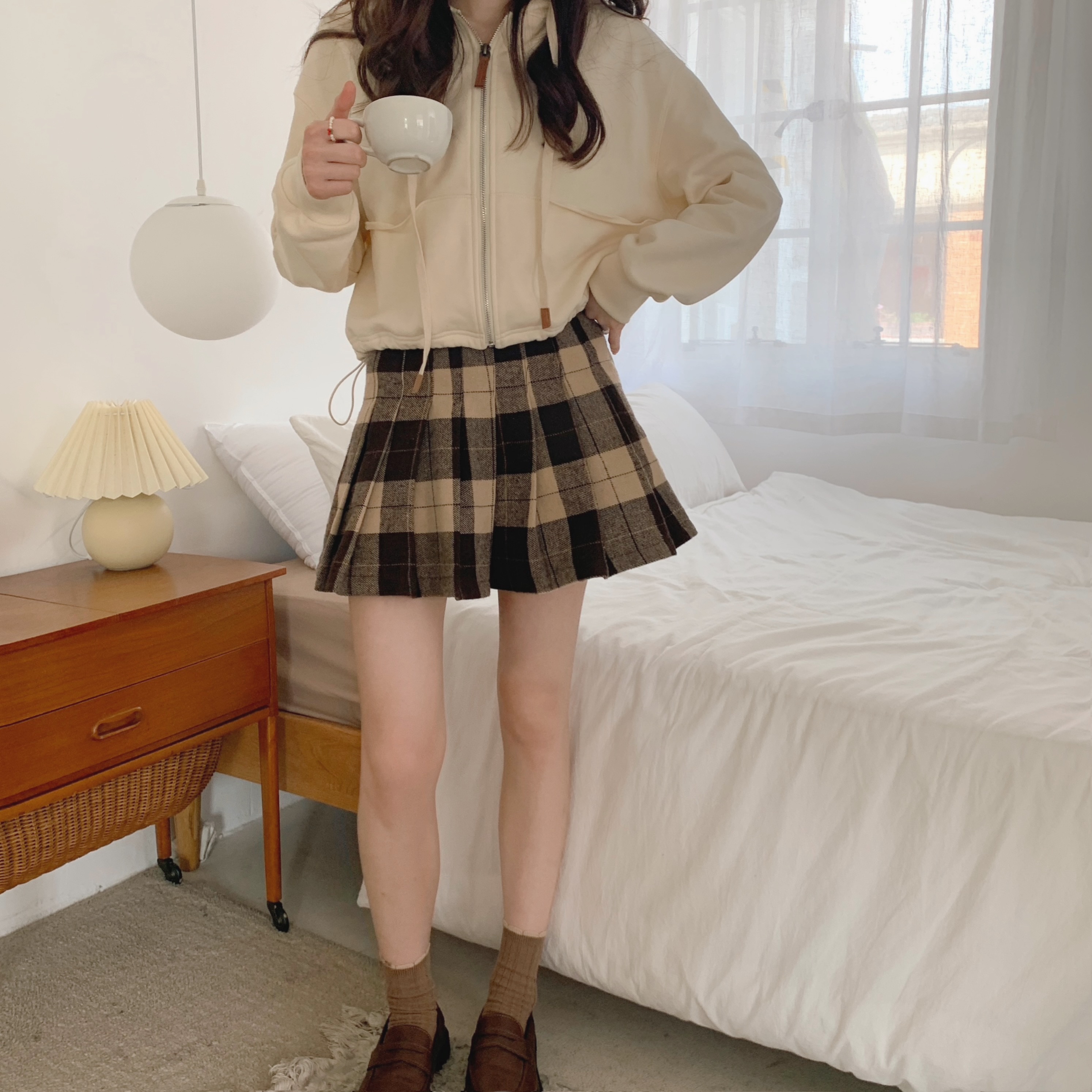 百搭王减龄格子百褶裙