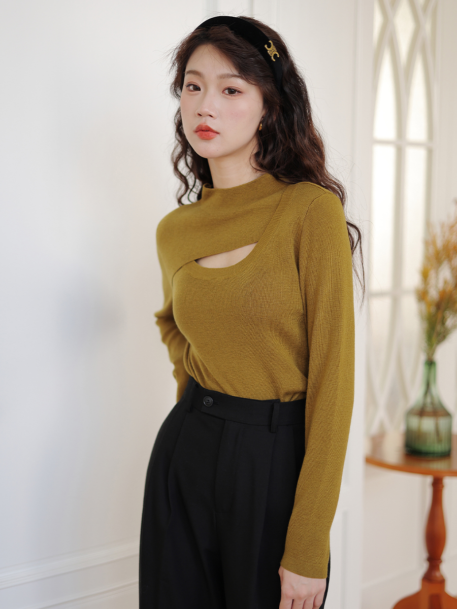 法式羊毛半高领设计感针织衫女秋冬时尚打底内搭修身显瘦长袖上衣