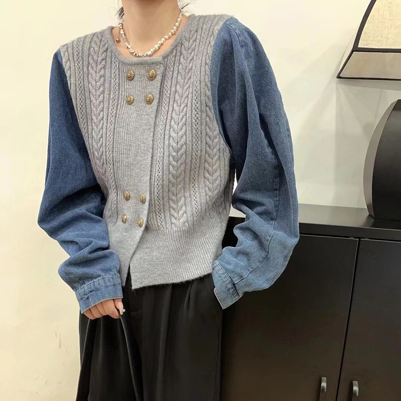 法式复古气质双排扣小香风针织开衫短外套