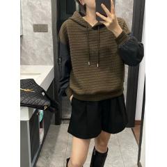 简约百搭v领浅杏色马甲秋季宽松休闲无袖针织衫背心女