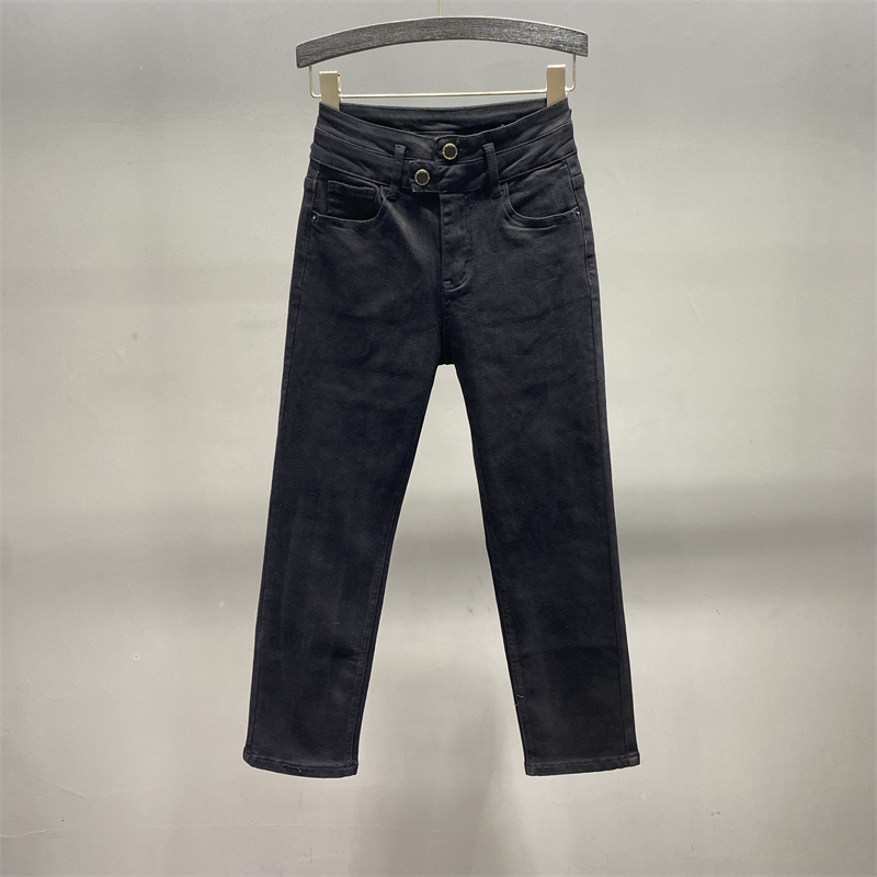 黑色小直筒牛仔裤女秋季新款高腰显瘦小个子百搭九分烟管裤