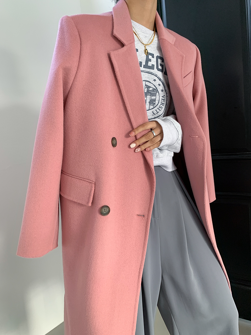 直角肩法式优雅 双排扣高端双面羊绒大衣毛呢外套韩版