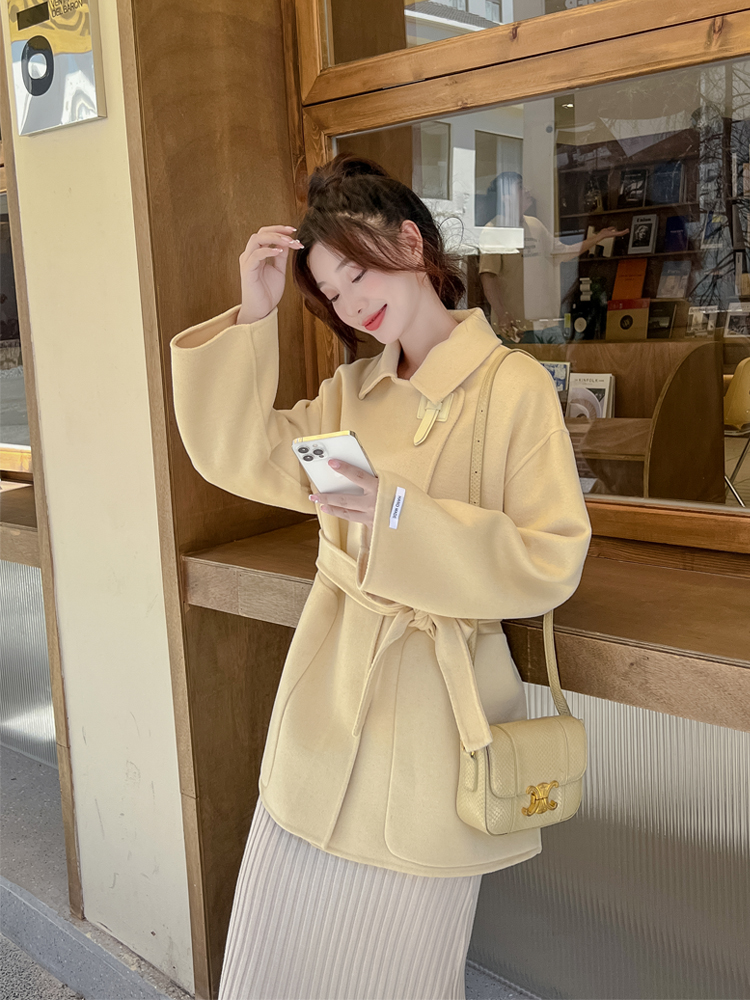 大衣女短款小个子冬新款韩版宽松羊毛呢外套