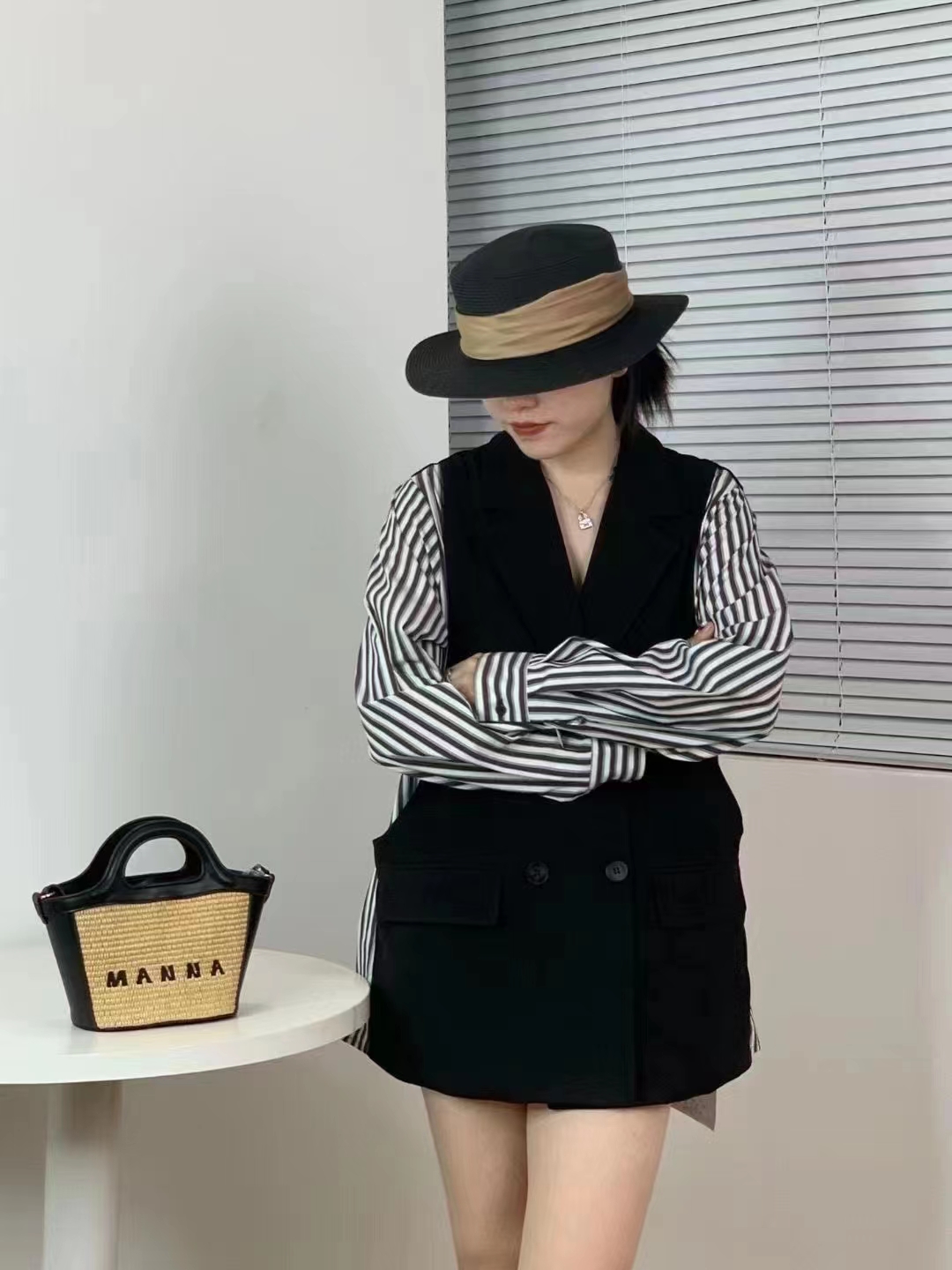 早秋新款韩版条纹长袖衬衫拼接假两件西装马甲女外套