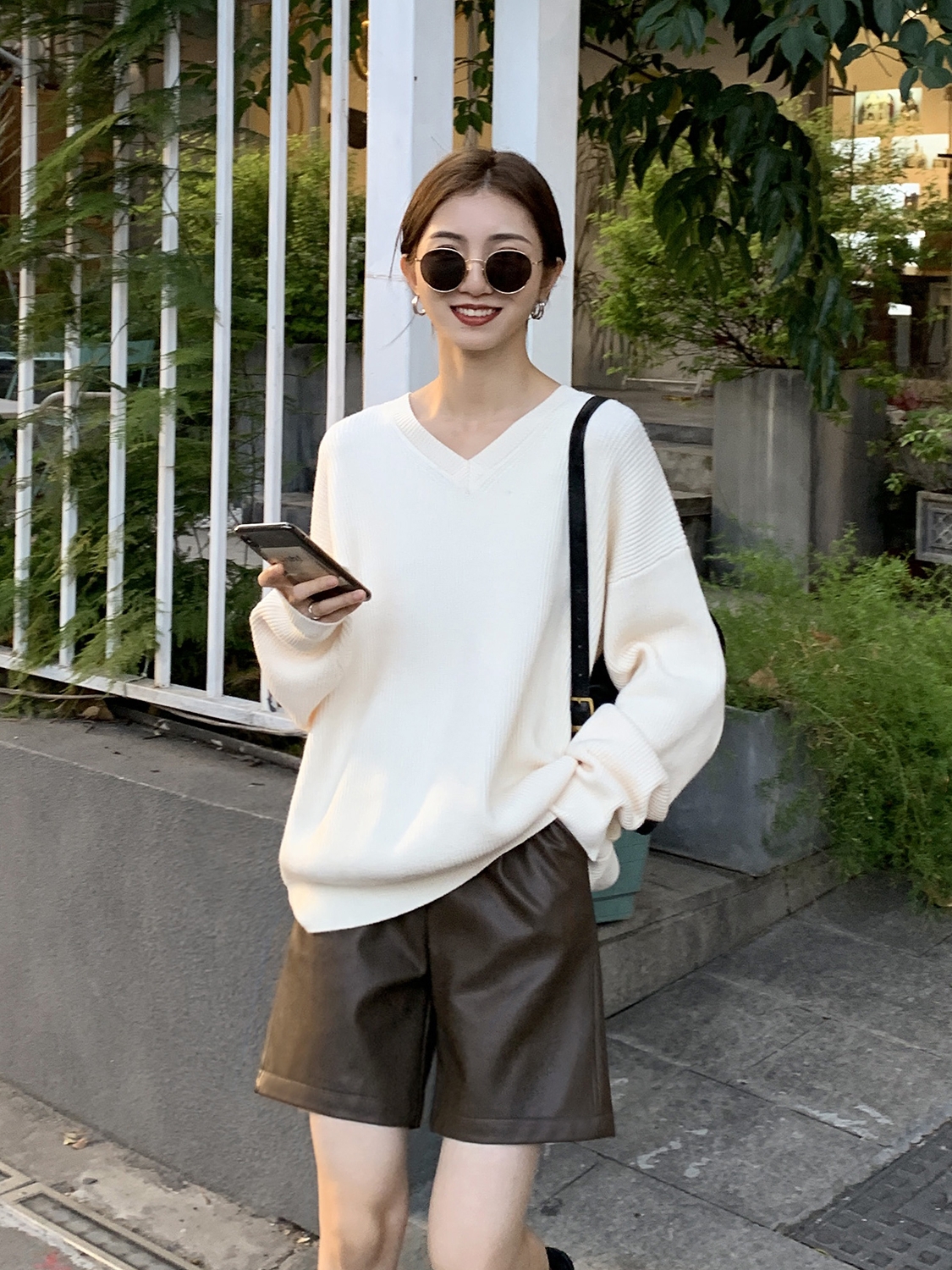 黑色高腰PU皮裤女短裤秋冬新款宽松显瘦百搭阔腿裤