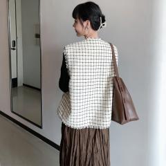 小香风时尚百搭马甲女早秋新款欧洲站无袖设计感流苏边外套潮