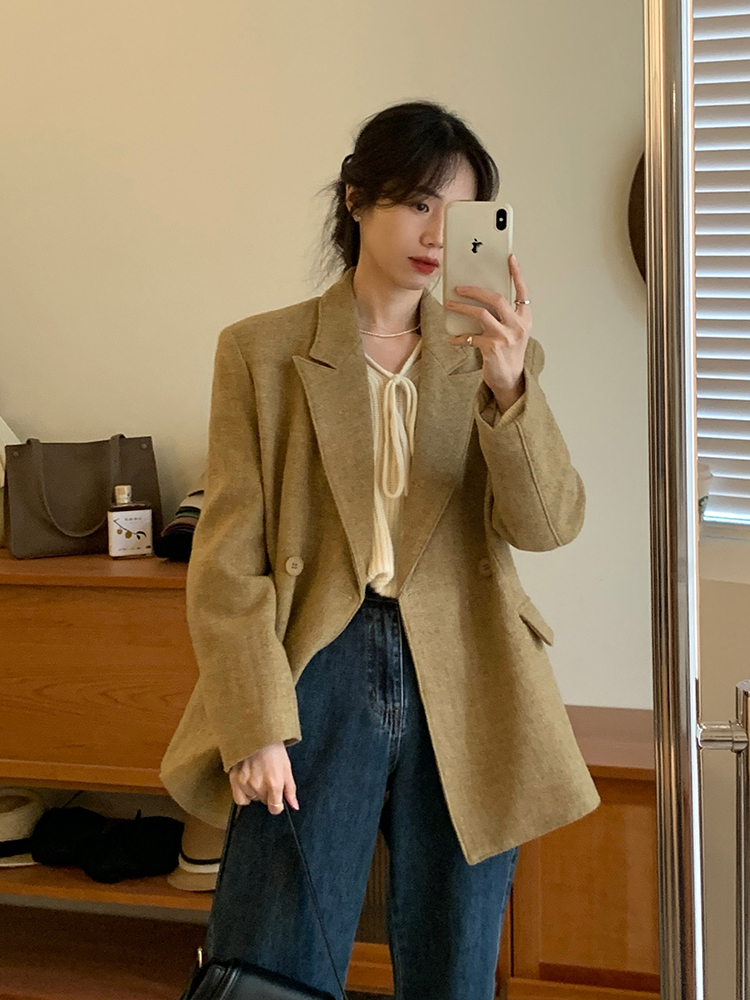 羊毛呢西装外套女秋冬新款韩版小众设计高级感休闲西服