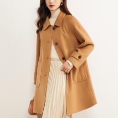 大衣女中长款秋冬新款毛呢外套加厚直筒纯色娃娃领