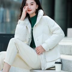立领轻薄羽绒服女短冬装新款小个子宽松纯色加厚外套保暖