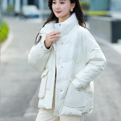 立领轻薄羽绒服女短冬装新款小个子宽松纯色加厚外套保暖