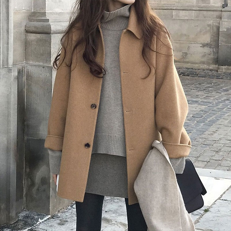 驼色双面羊绒大衣女短款小个子冬季新款宽松高端毛呢外套