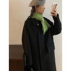 新款简约大兜双面羊绒大衣女宽松百搭毛呢外套