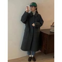 新款简约大兜双面羊绒大衣女宽松百搭毛呢外套