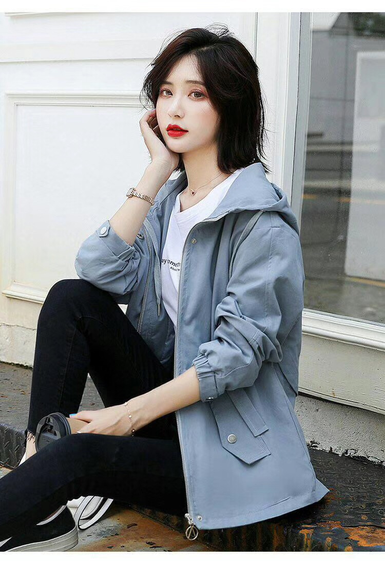 2019秋季新款女装韩版气质风衣中长款连帽百搭休闲外套